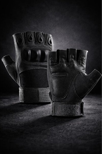 SINGLE SWORD Yarım/Kesik Parmak Eklem Korumalı Kaymaz Askeri Taktik Siyah Mot...