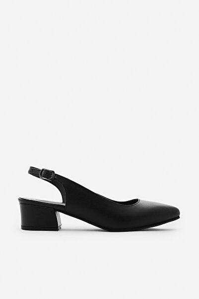 SAYL Μαύρα γυναικεία παπούτσια slingback με τακούνι από γνήσιο δέρμα