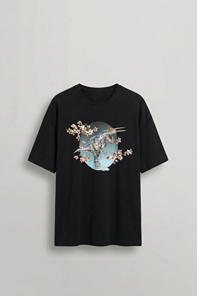 ablukaonline تي شيرت رجالي مطبوع كبير الحجم باللون الأسود