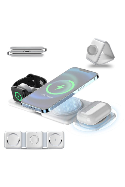 OEM 3 в 1 сгъваемо магнитно безжично зарядно, 15W, за телефон, смарт часовник...