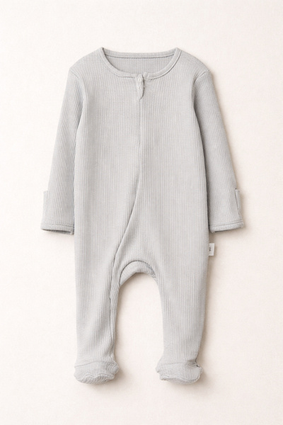 Bubito Full Footed Cotton Baby Romper with Hidden Zipper-Grey