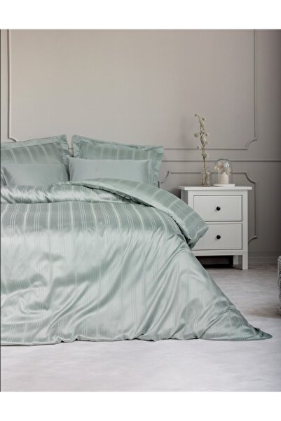 Cotton Box pentru două persoane Smart Stripe bambus Satin lenjerie de pat Mentă