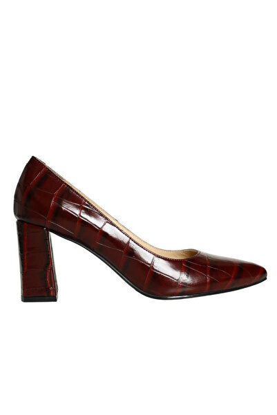 Platin Burgundy Crocodile Leather Women's Heeled Shoes