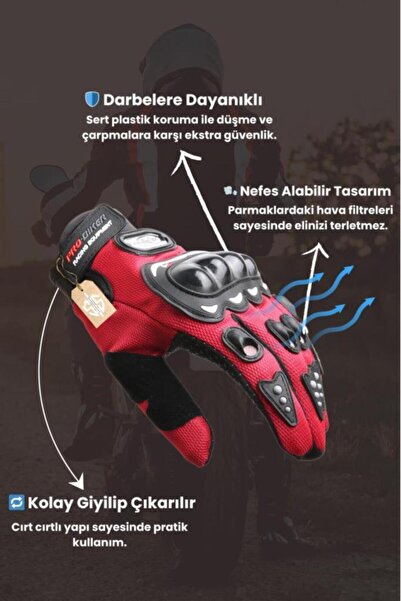 ProBiker Tam Parmak Korumalı ve Nefes Alabilen Dokunmatikli Telefon Uyumlu Mo...