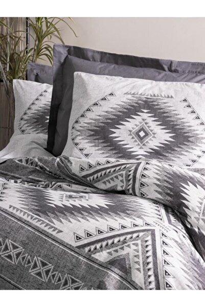 Cotton Box Ethnic Ranforce Çift Kişilik Nevresim Takımı Delos Antrasit