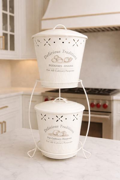 naturelove 2 Katlı Kulplu Patates Soğanlık Metal Patates Soğan Kovası Sebzeli...