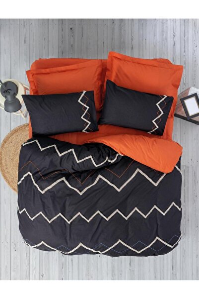 Cotton Box Set cuvertură dublă Ranforce brodat cu puf Mirely Black Tile