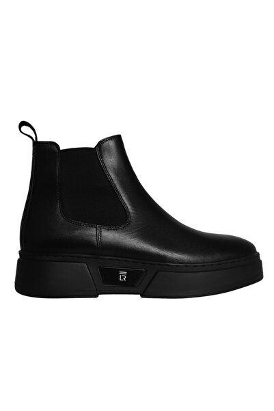 Platin Men's Black Leather Boots - Rubber Detailed