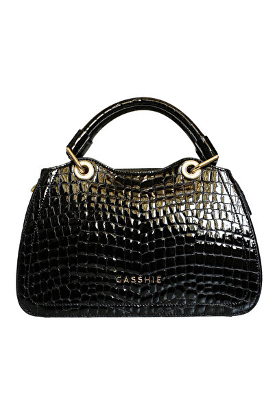 Platin Black Patent Leather Crocodile Print Women's Handbag