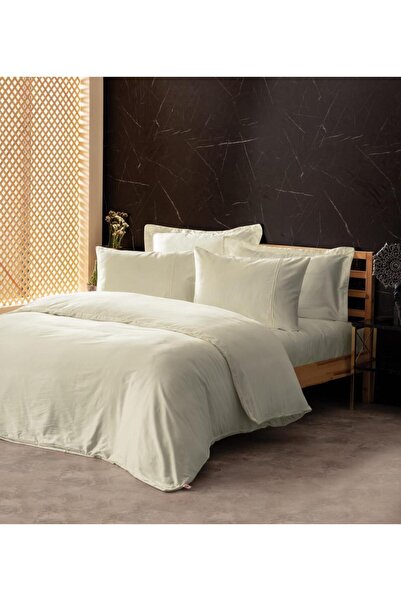 Cotton Box طقم غطاء لحاف مزدوج من الحرير الحريري إكرو