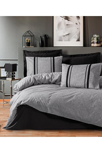 Cotton Box Plain Çift Kişilik Nevresim Takımı Bihter Siyah Gri