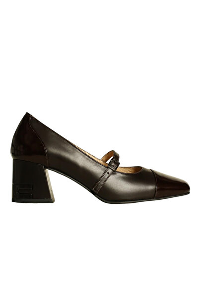 Platin Brown Leather Strap Women's Heeled Shoes