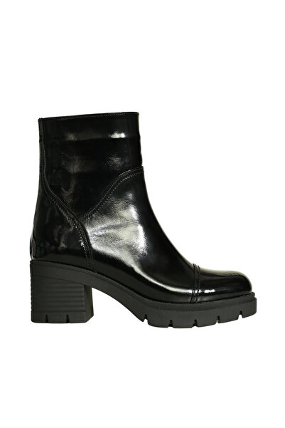 Platin Black Patent Leather Women's Heeled Boots