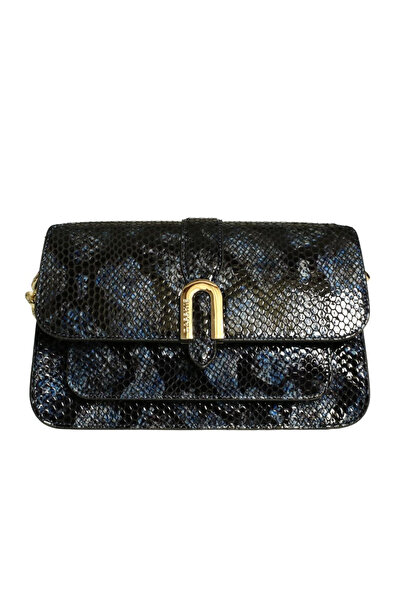 Platin Blue-Black Patent Leather Print Women's Shoulder Bag