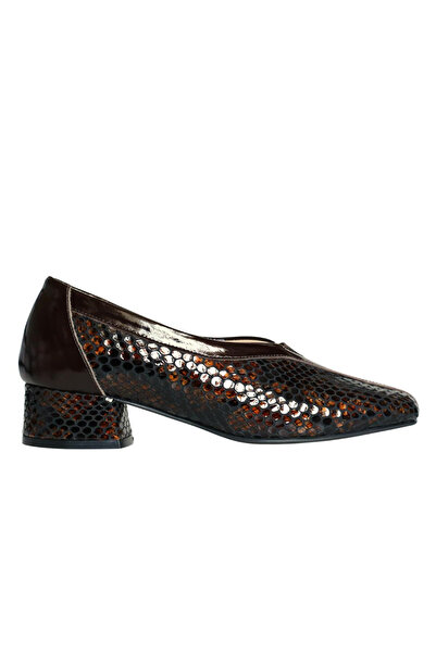 Platin Brown Patent Leather Women's Comfort Heeled Shoes