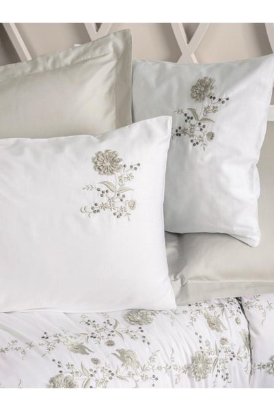 Cotton Box 3D Embroidered Satin Double Duvet Cover Set Urian Beige