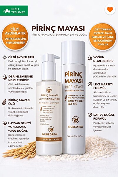 NUBEDREW Pirinç Mayası Tonik + Yüz Temizleme Jeli 2’li Set 200 ml Leke Karşıt...