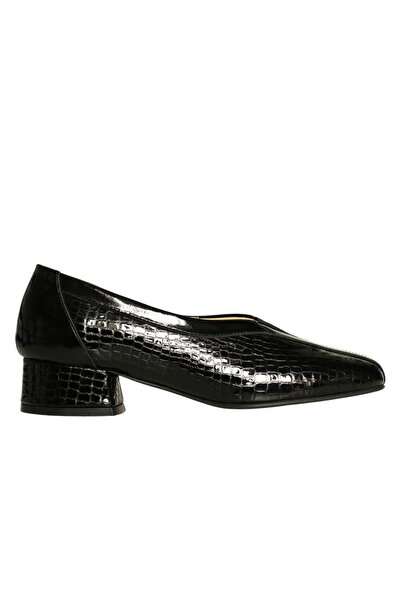 Platin Black Patent Leather Women's Comfort Heeled Shoes