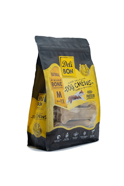 Delibon Deri Pres Kemik Köpek Ödülü Medium Naturel 15 Cm 12 Adet