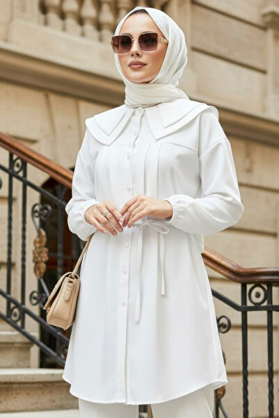 N.S NEVA STYLE Buttoned White Hijab Tunic 20228B