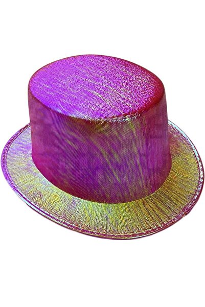 partidolu Holographic Hologram Printed Bowler Party Hat Pink Color Retro Adult