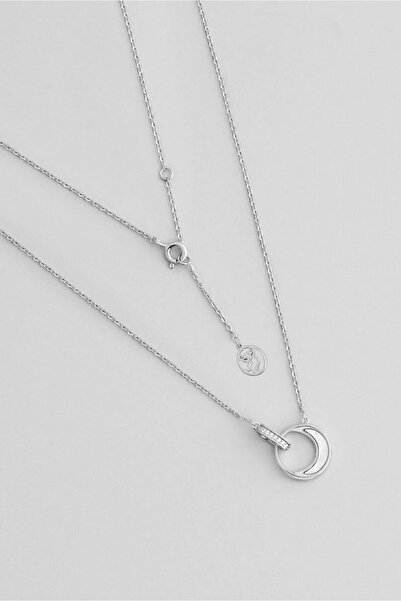 So CHIC... Ay Tutulması 18 Ayar Beyaz Altın Kaplama 44 Cm Gümüş Minimal Kolye