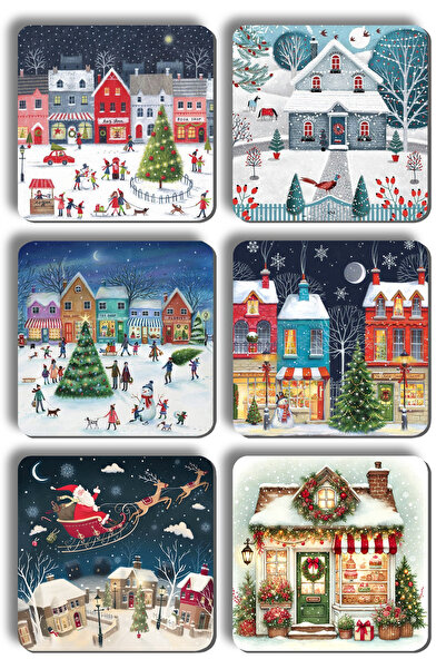 MADETENE Christmas Wooden Coasters - 6 Pieces