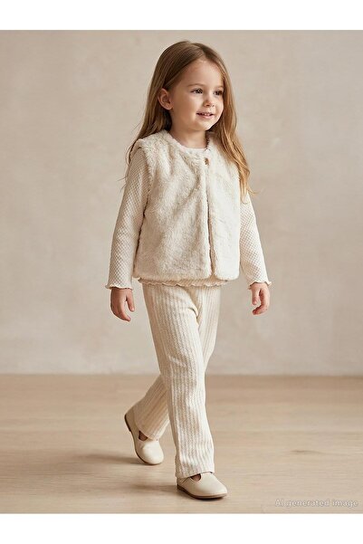 Civil Girls Yelekli 2-5 Yaş Takım - Bej 3-4 Yaş