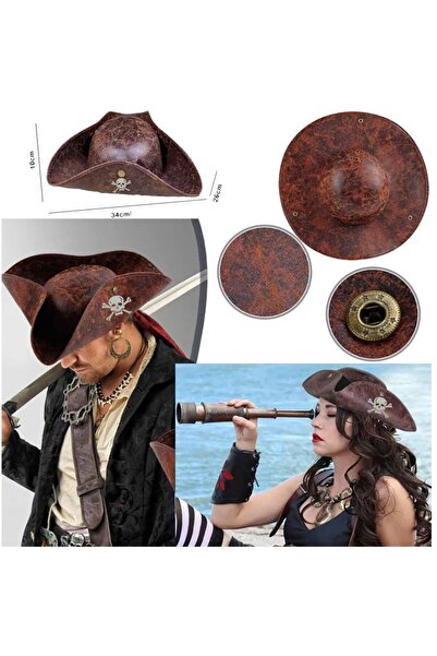 partidolu Eskitme Tarz Kahverengi Vilineks Karayip Korsan Jack Sparrow Şapkas...