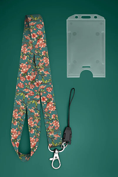 Apptakı Şeftali Çiçeği Boyun İpi Boyun Askı İpi Boyun Askısı ve Kartlık - ASS...