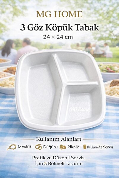 VENON 50 Adet ❤️ 3 Göz Köpük Tabak – Isıya Dayanıklı Ekonomik -Kullan At HİJY...