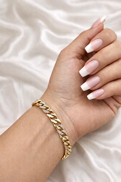 Ebravia CM Jewerly Zirkon Taşlı Altın Kaplama Halka Model Gold Çelik Bileklik