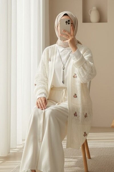 Modamorfo Διάτρητη Κεντημένη Ζακέτα -εκρού