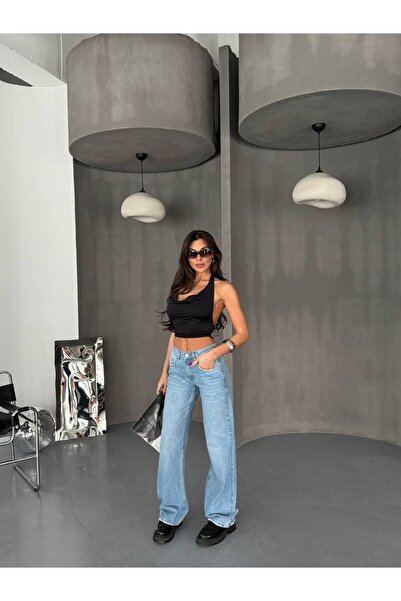 HerTon Pantaloni de damă din denim cu talie înaltă și picior larg, 100% bumba...