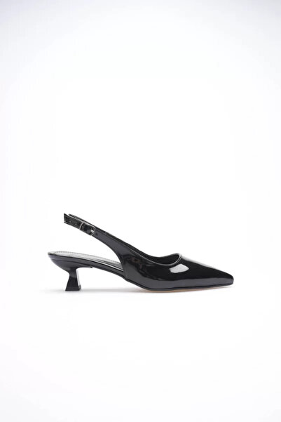 Mulini Women's Black Patent Leather Pointed Toe Slingback Low Heel Shoes Tr20...