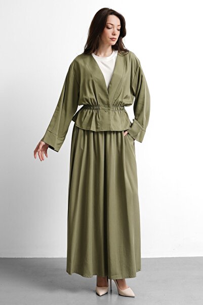 Molly Nelly Γυναικεία μπλούζα με λαιμόκοψη V και φούστα, σετ κιμονό με φούστα