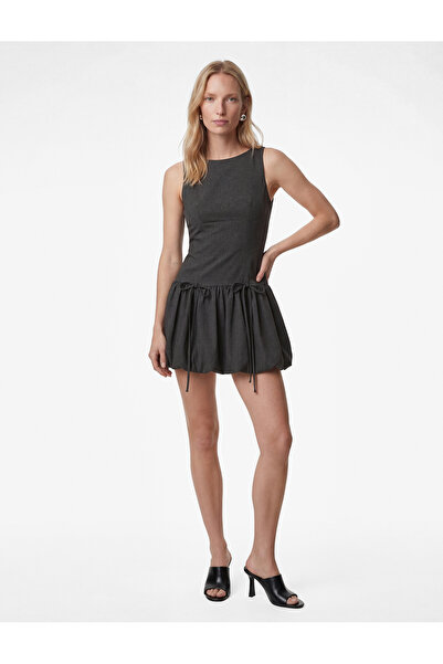 Koton Round Neck Sleeveless Ruffled Mini Dress