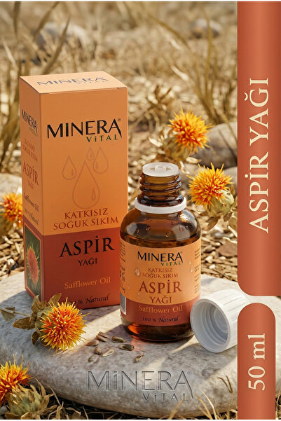 MİNERA VİTAL Aspir Yağı 50 ml (Safflower Oil) %100 Saf Soğuk Sıkım Damlalıklı Cam Şişe