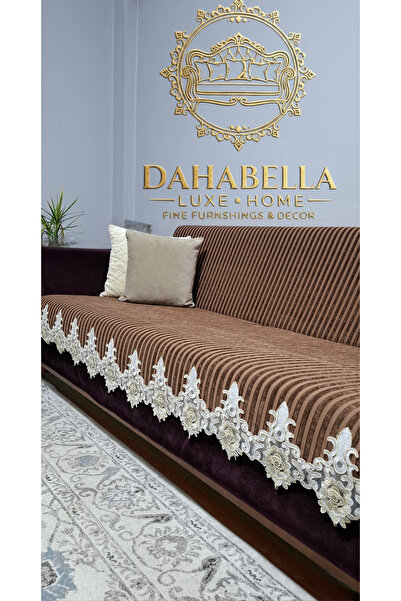 DAHABELLA LUXE HOME Πολυτελές γαλλικό δαντελωτό ριγέ βελούδινο κάλυμμα καναπέ...