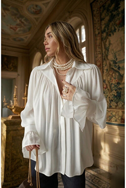 Lovely butik بلوزة قميص سوداء فضفاضة بأكمام واسعة - فستان بتجاعيد مجمّعة قطعة...