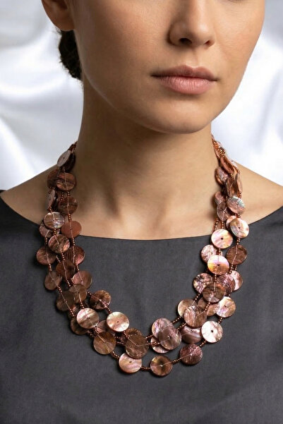 PETEK AKSESUAR DÜĞME SEDEF DOĞALTAŞLI ÇOKLU BONCUK KOLYE