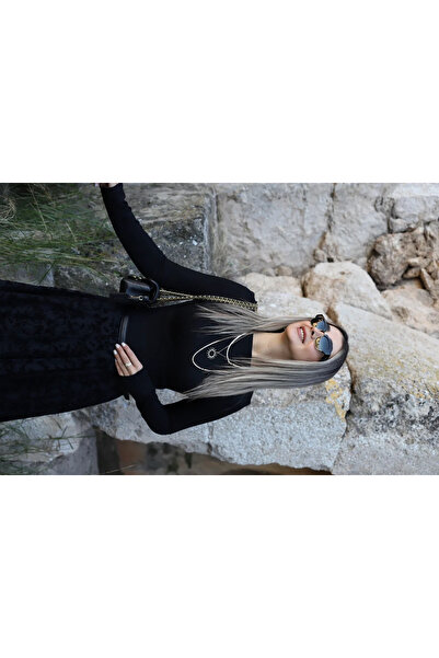 bytugcekaya Bluză neagră cu gât bateau și cu șnur