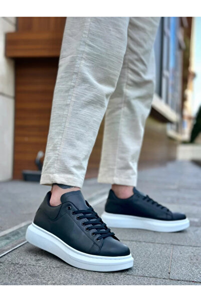 BOA BA0547 Αθλητικά ανδρικά παπούτσια με χοντρή ψηλή σόλα, μαύρα και άσπρα με...