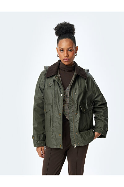 Koton Mumlu Gabardin Oversize Mont Kapüşonlu Cepli Fermuarlı