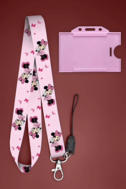 Apptakı Pembe Desenli Boyun İpi Boyun Askı İpi Boyun Askısı ve Kartlık - ASS0091