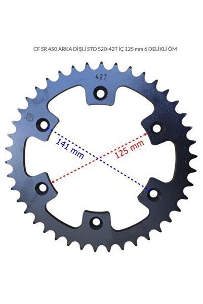 ÖZERDEM CF MOTO 450SR ARKA DİŞLİ STD 520-42T İÇ 125 mm 6 DELİKLİ ÖM