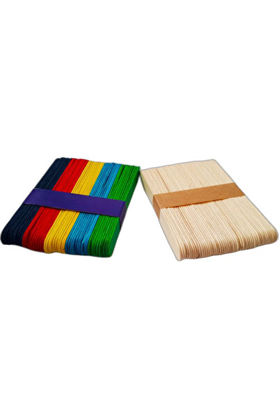 Mahi Max Ahşap Büyük Dondurma Dil Çubuğu - 50 Adet Renkli + 50 Adet Naturel -...