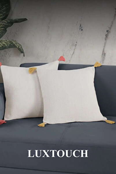 Lux Touch Husă de pernă Bergama Ecru 2 piese - Set de perne colorate, cu pomp...