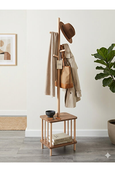 HESA Mitad Ahşap ayaklı Portmanto Askılık Atlantik Çam Desenli Kayın ağacı ay...