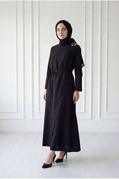 MİHRA STORE Φόρεμα Cupra με αγκράφα στον ώμο Alinur-NA2419 Μαύρο